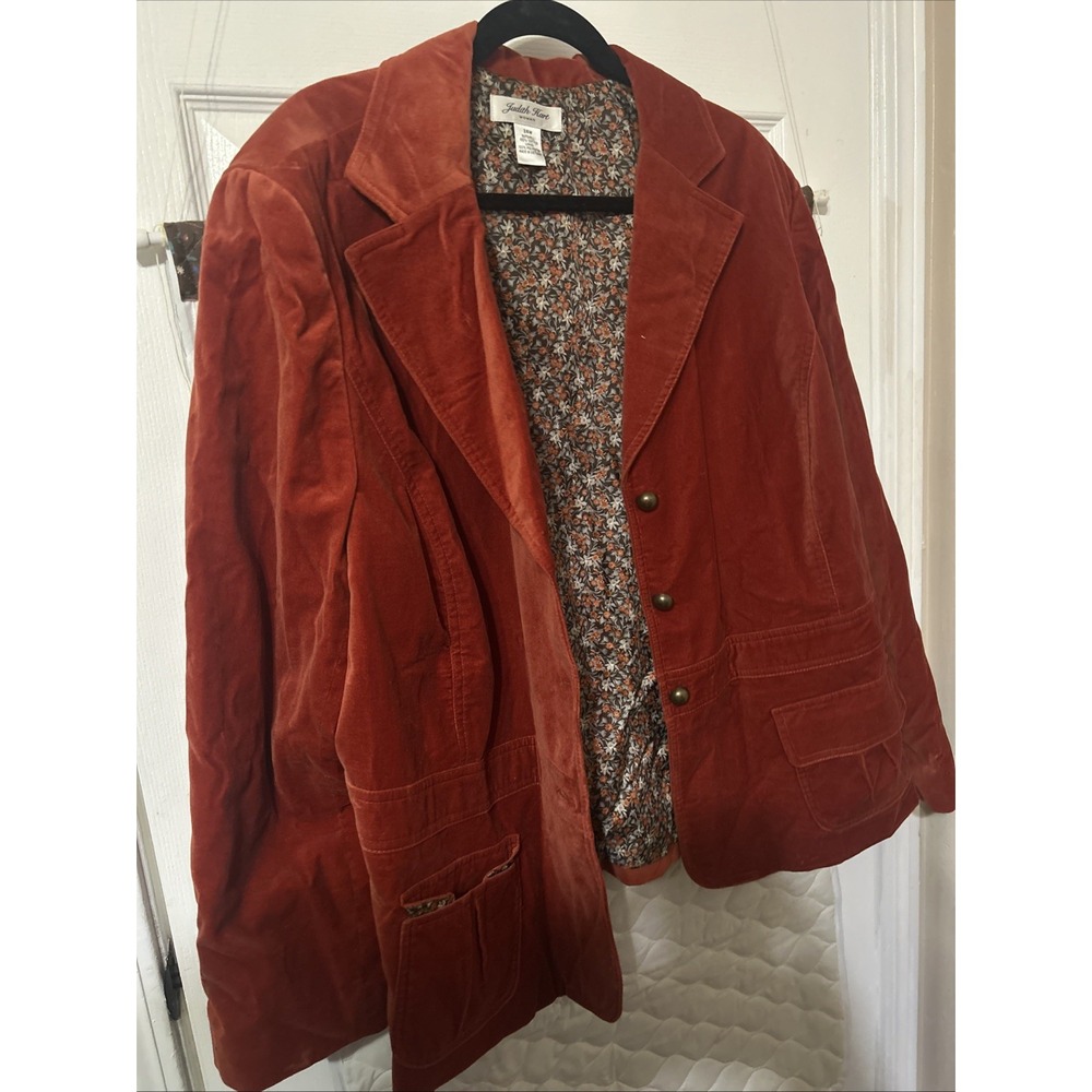 Judith Hart Blazer Jacket Sz 24W Orange Floral Lining 90's Y2K Vtg Office Career